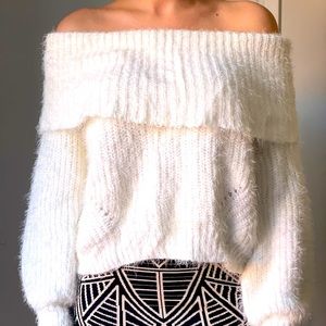 White off the shoulder cropped shirt